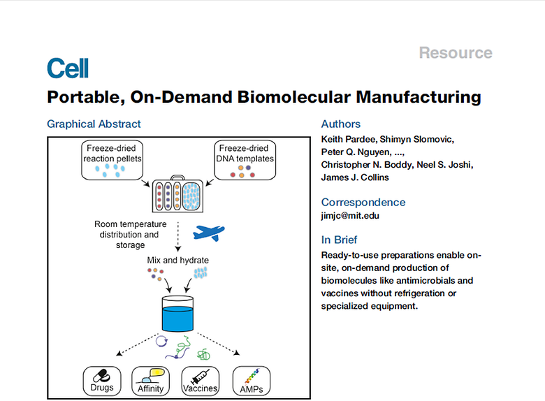 Portable, On-demand Biomolecular Manufacturing (Cell, 2016) (JCR 1%)