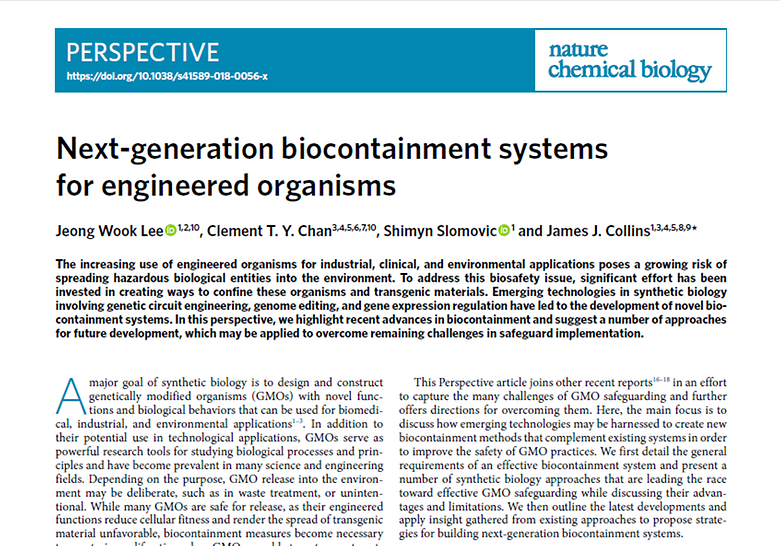 Next-generation biocontainment systems for engineered organisms (Nature Chemical Biology, 2018) (JCR 5%)