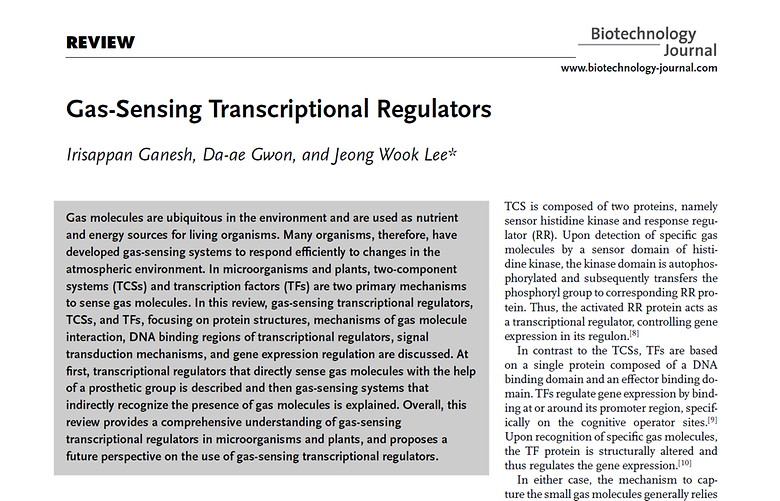 Gas-sensing transcriptional regulators (Biotechnology Journal, 2020)