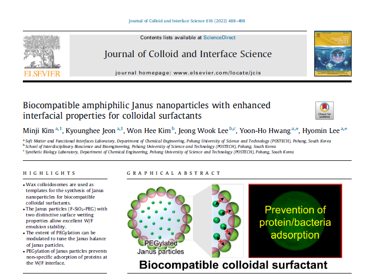 Biocompatible amphiphilic Janus nanoparticles with enhanced interfacial properties for colloidal surfactants (Journal of Colloid and Interface Science, 2022)