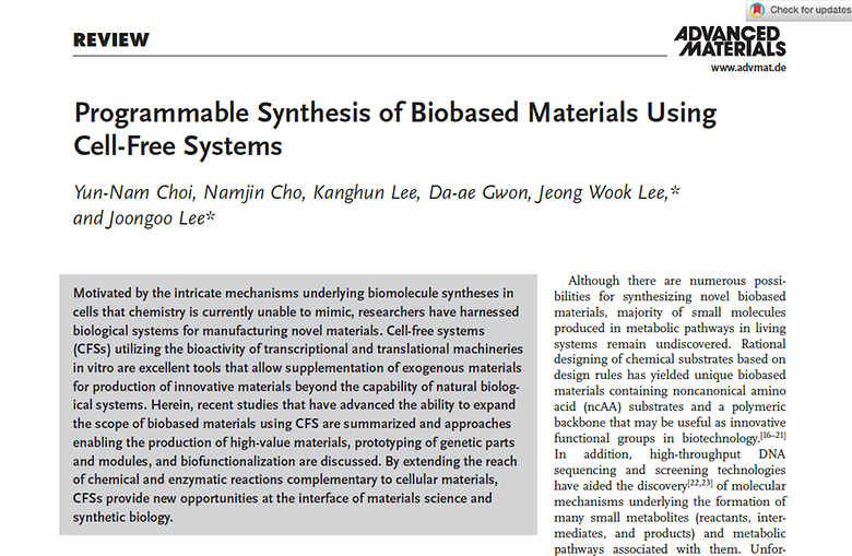 Programmable synthesis of bio-based materials using cell-free systems (Advanced Materials, 2022) (JCR 3%)