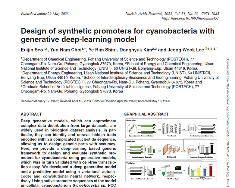 Design of synthetic promoters for cyanobacteria with generative deep-learning model (Nucleic Acids Research, 2023) (JCR 5%)