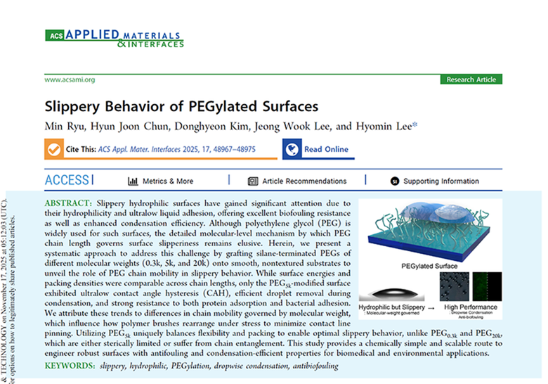 Slippery Behavior of PEGylated Surfaces (ACS Applied Materials & Interfaces, 2025)