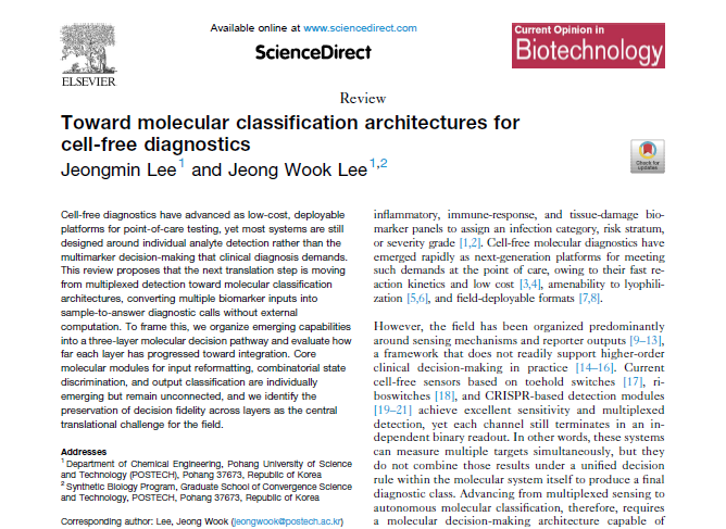 Toward molecular classification architectures for cell-free diagnostics(Current Opinion in Biotechnology, 2026)(JCR 10%)