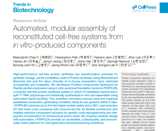 Automated, modular assembly of reconstituted cell-free systems from in vitro-produced components(Trends in Biotechnology, 2026) (JCR 5%)